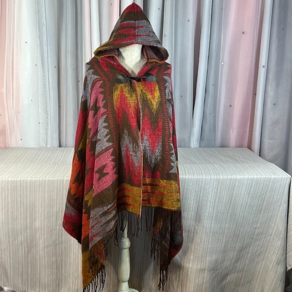 Other - Toggle Pashmina Fringe Poncho Hoodies Hooded Cloak Shawl